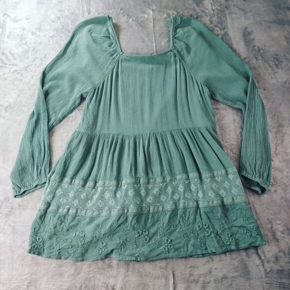 American Eagle Womens Small Green Boho Peasant Top Long Sleeve Embroidered Tunic - Picture 9 of 9